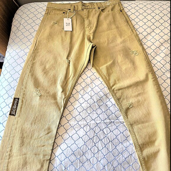 Men's Designer BeAPanther "Red Eye" Jeans 31x32 Beige Colorway NEW - Picture 2 of 11